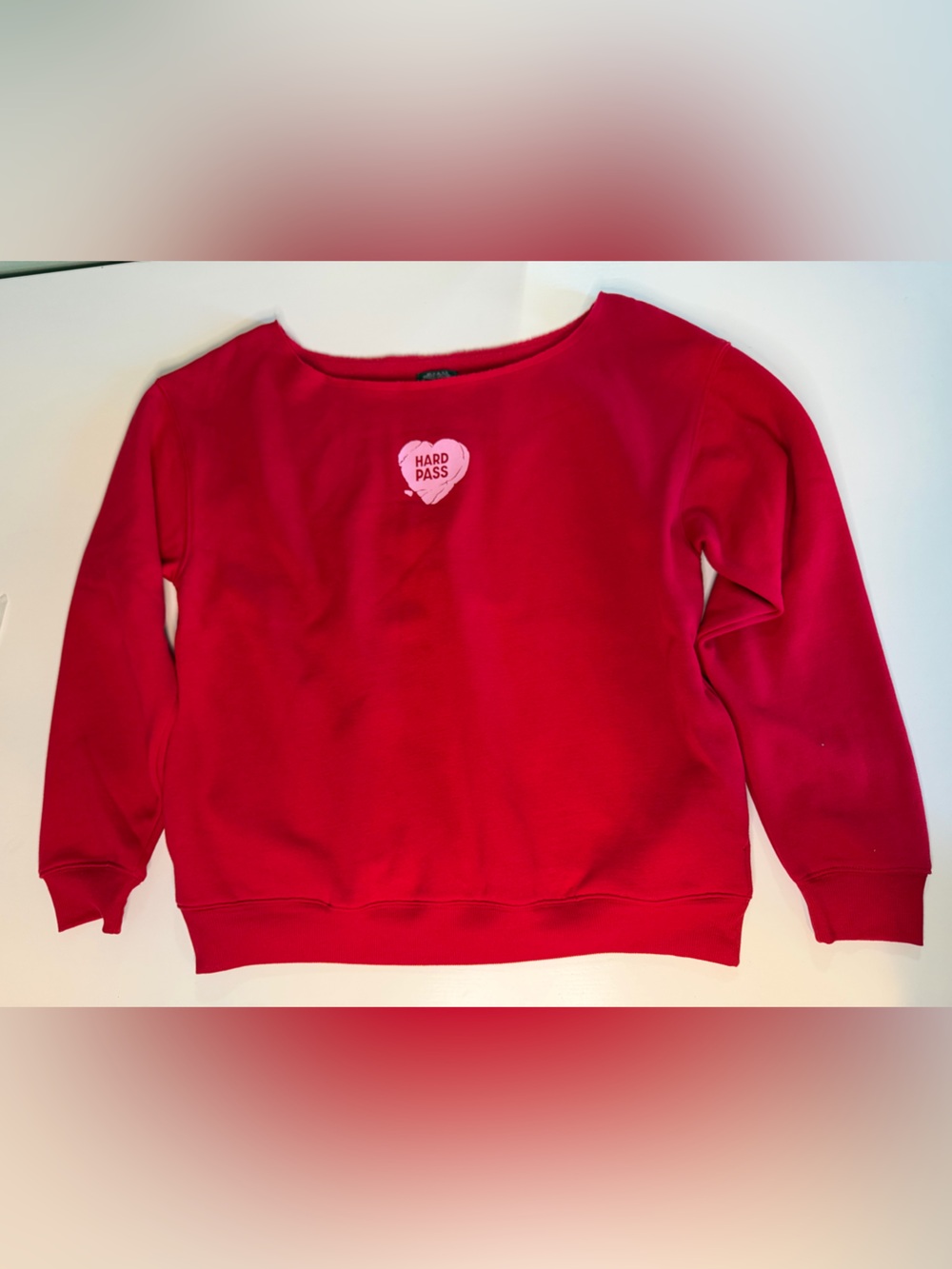 Women's Wild Fable Bright Red Scoopneck Sweatshirt with Pink Heart